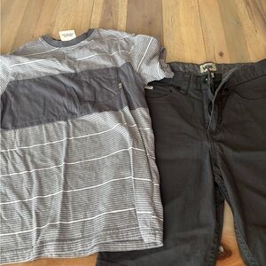Vans Gray Striped Pocket Tee & gray denim Vans shorts